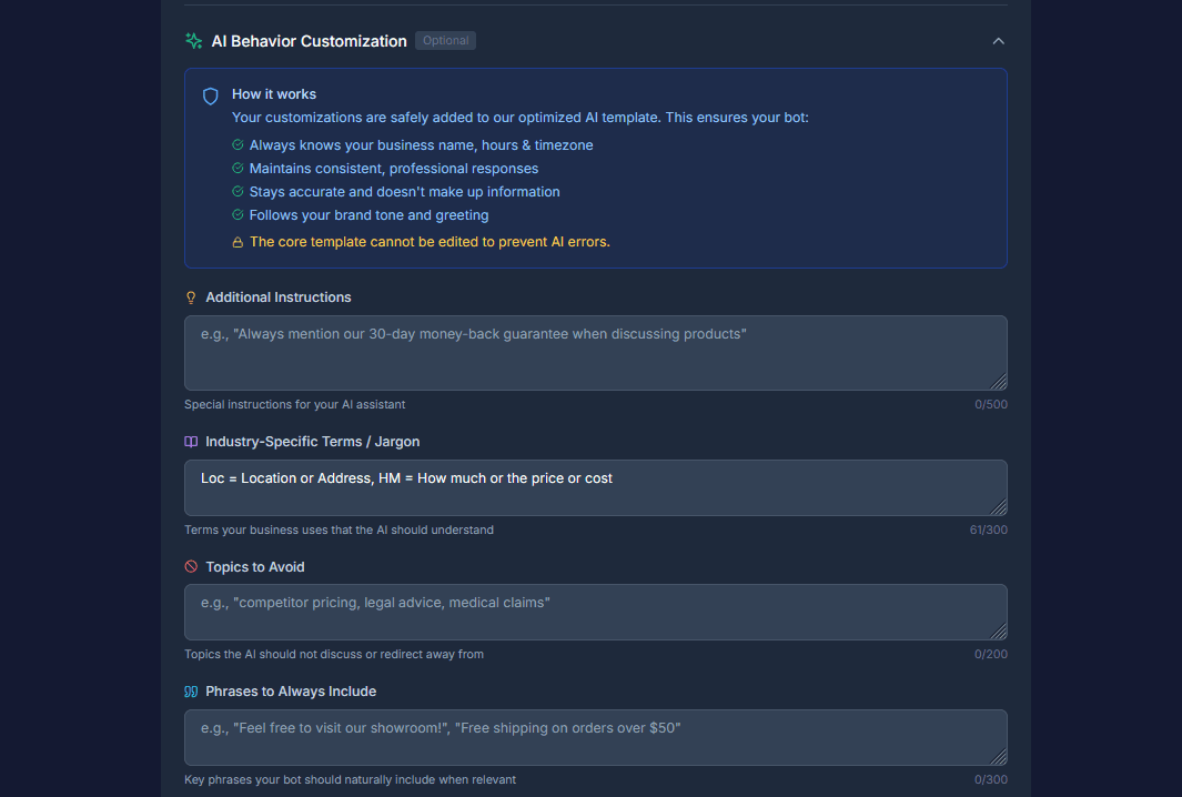 AI behavior customization screenshot