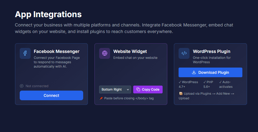 Apps integrations page screenshot